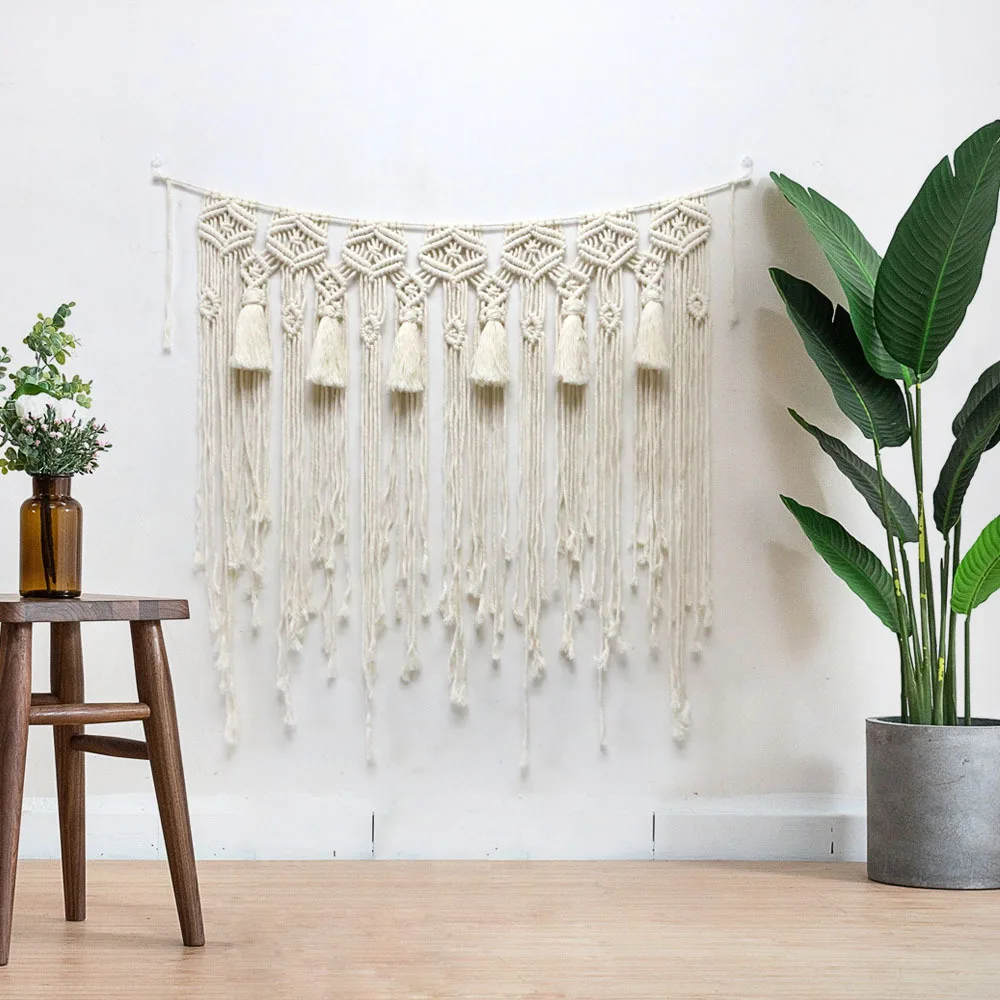 

80*90cm/1pcs,Hand-woven tapestry tassel macrame wall hanging,boho home decor background curtain,living room tapestry aesthetic