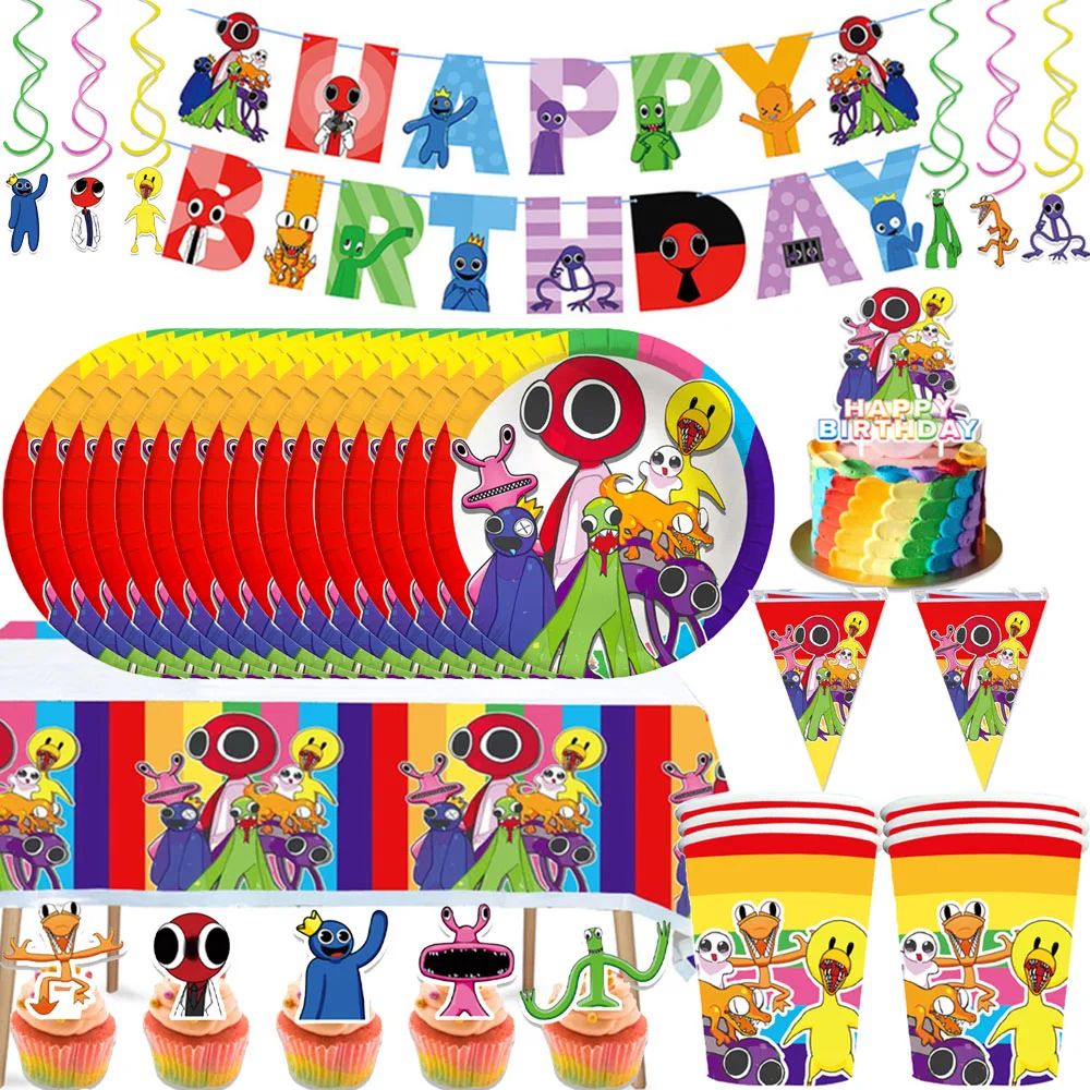 

Rainbow Friends Theme Birthday Party Decorations Disposable Cup Plate Napkin Tablecloth Girl Birthday Party Supplies Baby Shower