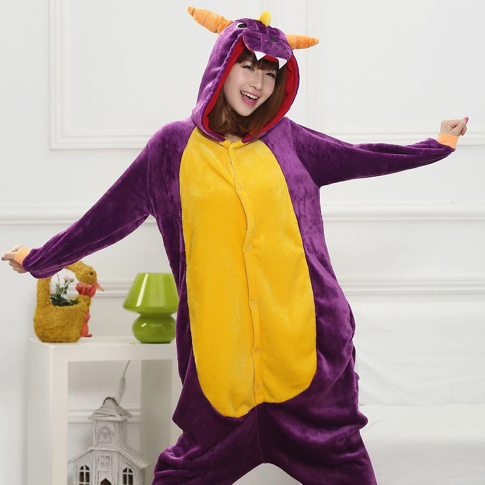 Women Kigurumi Dragon Pajamas Sets Flannel Animal Onesies Women Winter Hooded Nightwear Pyjamas Men Sleepwear Cosplay Homewear