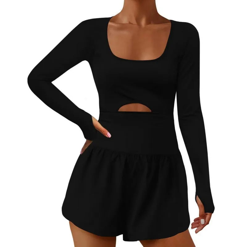 

Women Short Romper Long Sleeve Scoop Neck Cutout Backless Slim Jumpsuit Female Clothing Sexy Club