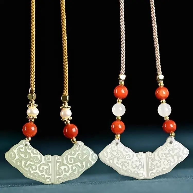 

Antique Style Pendant Peace Ruyi Auspicious Cloud Jade Lock Men's Women's Longevity Lock Jade Horizontal Pendant Accessories