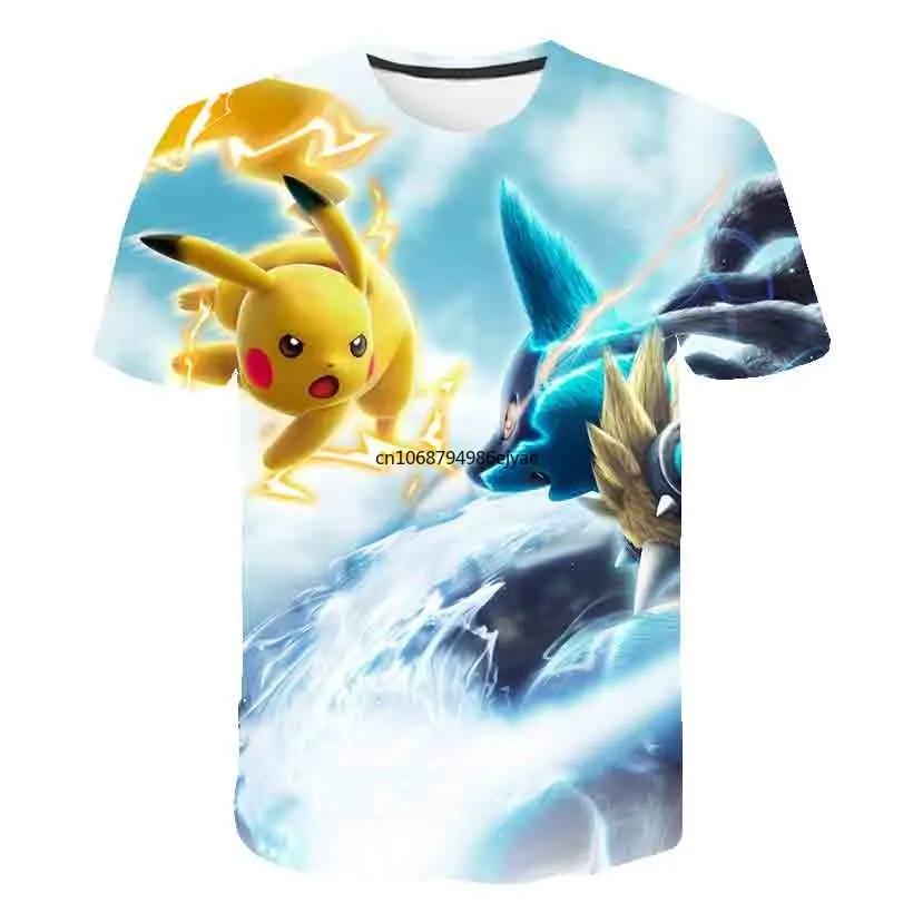 Pokemon Pikachu Mewtwo 3D Summer Fashion Cartoon T-shirt Anime Pokémon Hip-Hop Casual Children Short Sleeves Boys And Girls images - 6