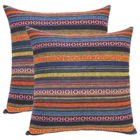 set of 2 bohemian throw pillow covers decorative boho mexican retro stripe multicolor pillow cases for sofa 18x18inch