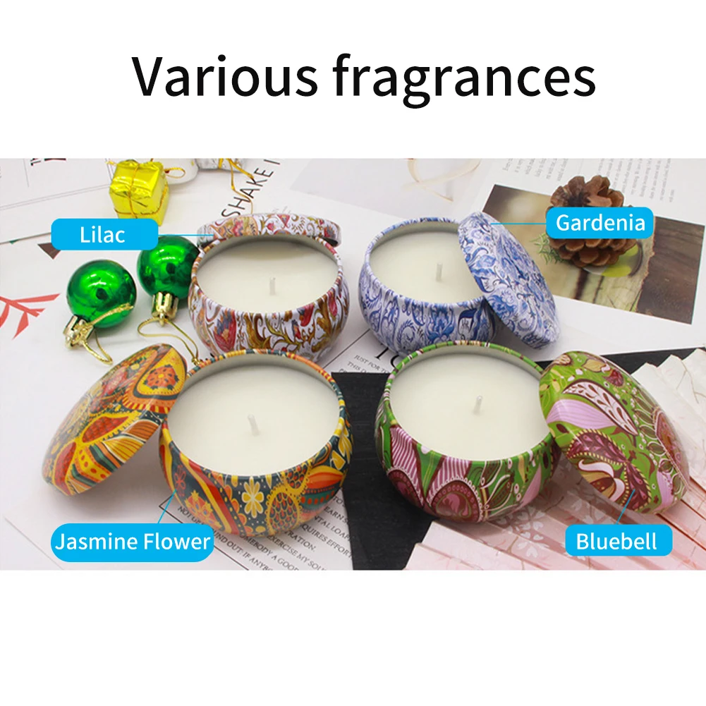

4pcs Tin Can Storage Travel Yoga Sleeping With Fragrance Party Essential Oils Working For Aromatherapy Scented Candles Gift Set