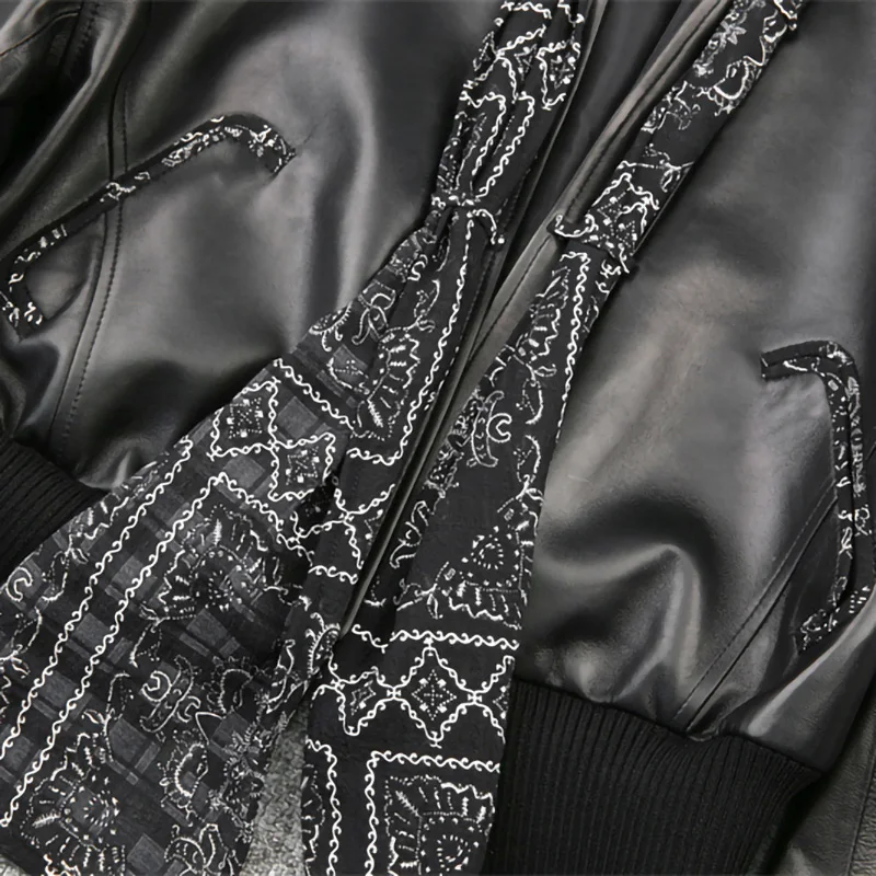 Women Leather Jackets Coats Chiffon Panel Tie Solid Dropped Shoulder Cropped Sheepskin Short Coats Elegant 2022 Autumn TF5003