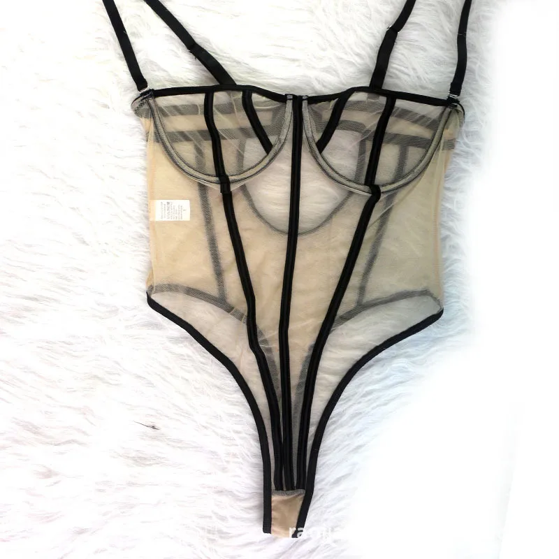 Сетчатый прозрачный боди сексуальный женский комбинезон с открытой спиной