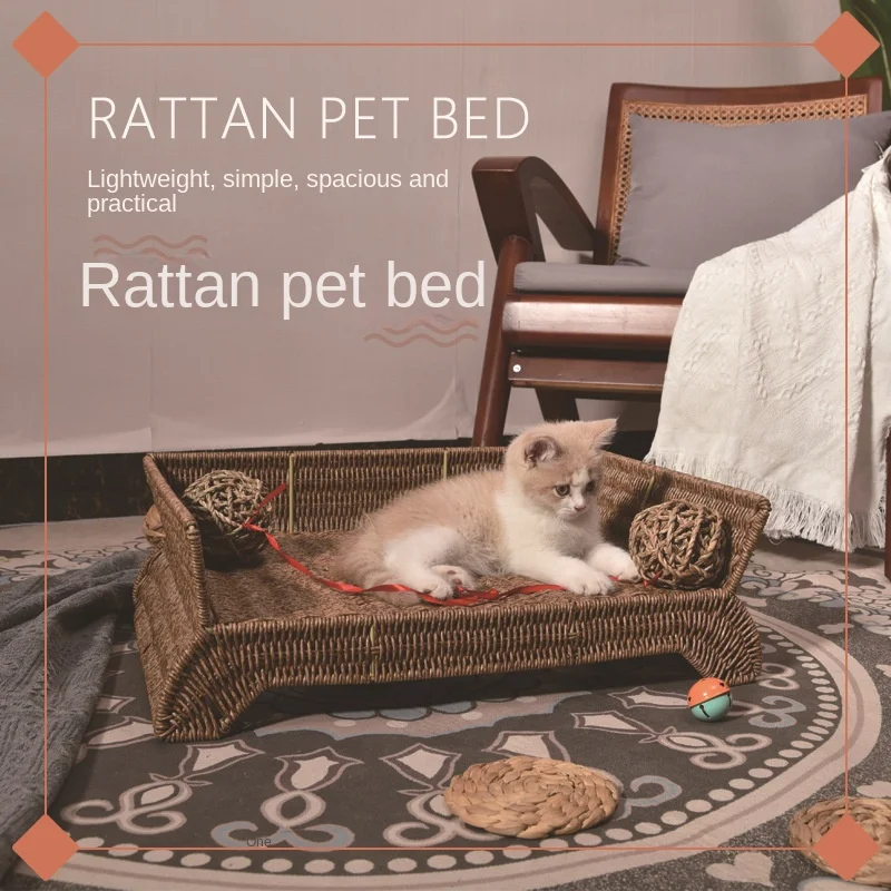 

Rattan Cat Nest Moisture-proof Pet Bed Environmental Protection Home Universal Feet Pet Nest Cat Bed Washable