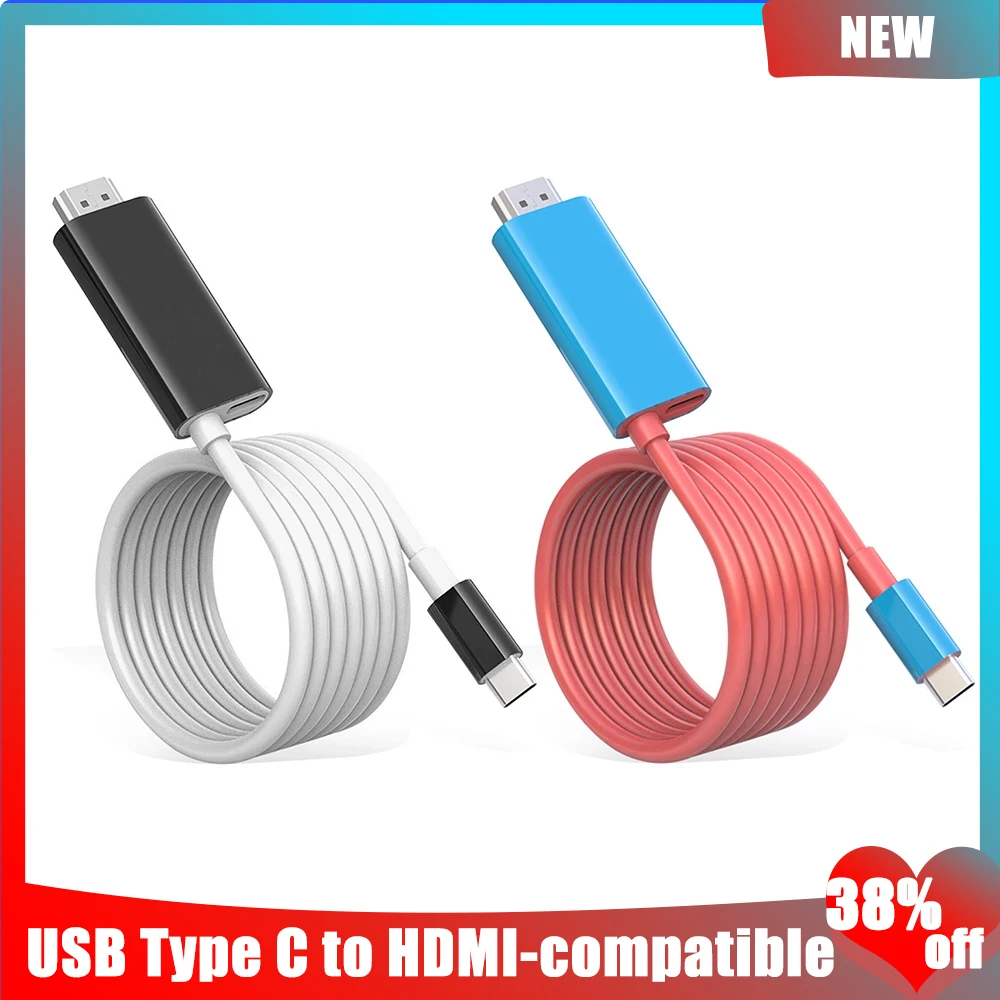 

USB C Type C to HDMI-compatible Cable Adapter Converter for Switch Microsoft Samsung 4K HD Data Sync Cable 2M with PD Charger