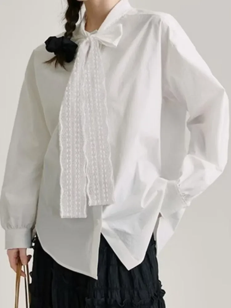 UOOZEE Белые блузки с кружевным воротником для женщин 2024 новинка осени модный