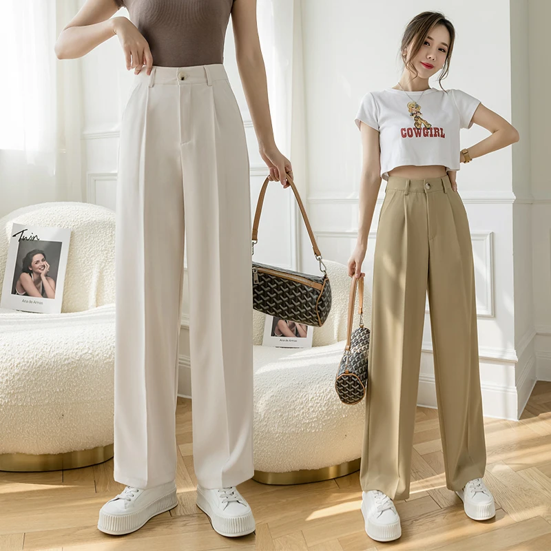 

High Waist Long Straight Pants Women Korean Casual Korean Wide Leg Pants Elegant Vintage Streetwear Office Lady
