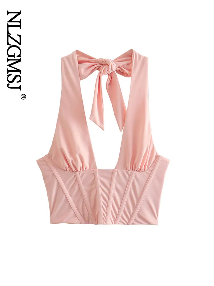 

Кроп-Топ женский однотонный с лямкой на шее и открытой спиной