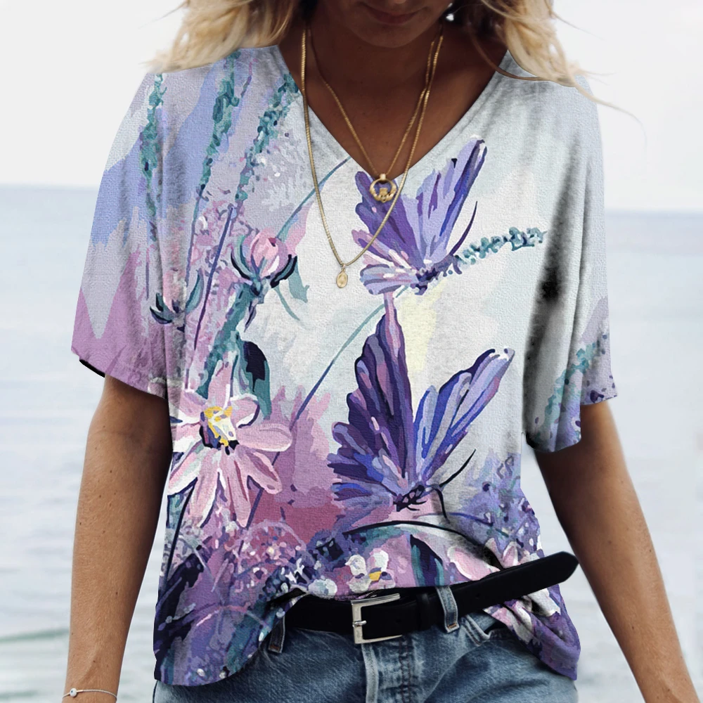 

Fashion Women's Shirt 2023 Elegant Summer Short Sleeve T-shirt Animal Butterfly Casual Apparel Collection Top Women