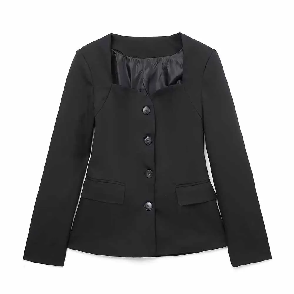 

TRAF WOMEN 2022 Fall/Winter New Heart Neck Slim Suit Jackets Flip Pocket Temperament Fashion Female Chic Blazer Mujer 8711940