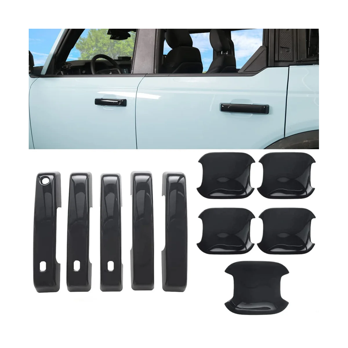 

Вставки для крышки дверной ручки автомобиля + набор крышек для дверной чаши для Ford Bronco 2021 2022 2023 4 дверные аксессуары, черный АБС