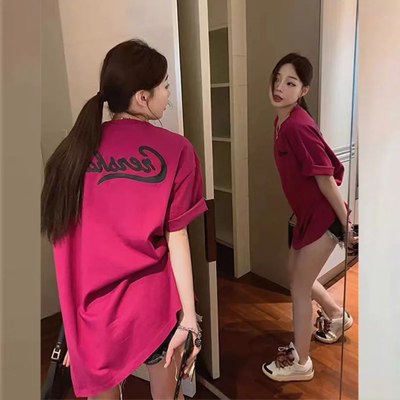 

American Retro Front Shoulder Short Sleeved Trendy T-shirt For Women's Summer Loose Fitting And Slimming Top Design Sense Niche