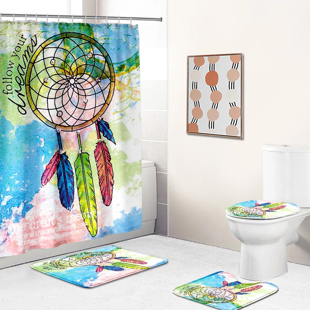 

Dream Catcher Shower Curtains Sets for Bathroom Bath Curtain 3D Print Bath Rug Set Decor 180x180cm