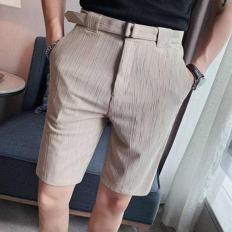 2022 Men's Summer Business Shorts/Male Slim Fit Stripe High Quality Lce Silk Casual Shorts Slacks Cool Fashion Shorts Breathable
