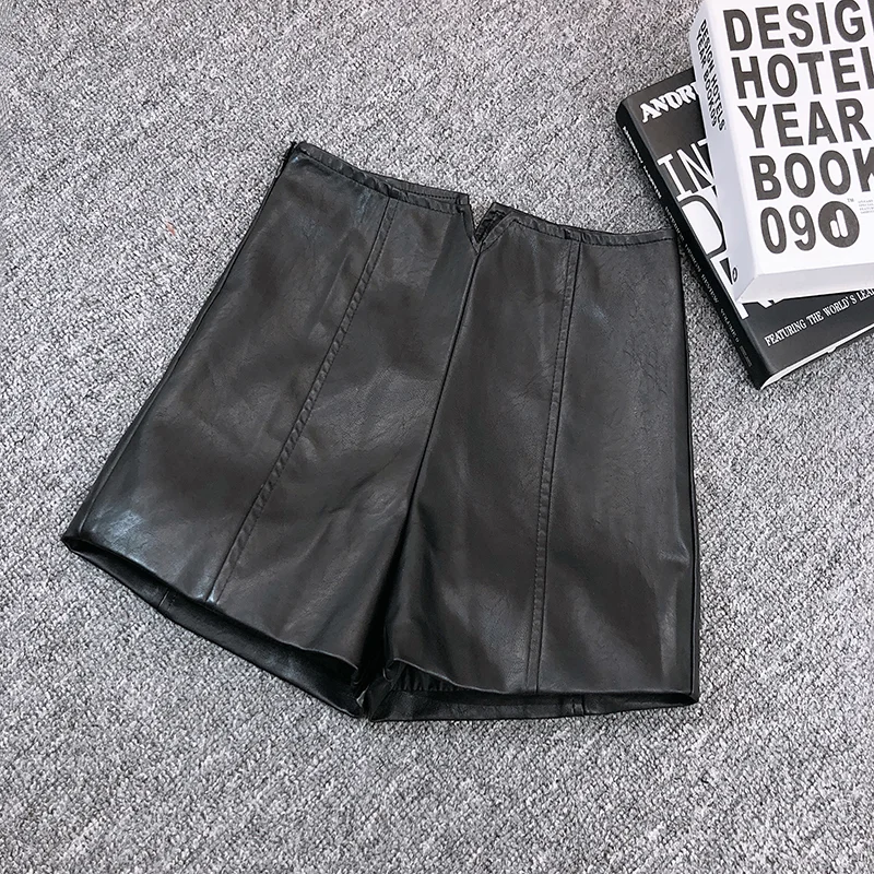 Heard Future Pants Clothing 2023 spring new Korean version of PU leather shorts A word outer wear women's soft leather pants hig