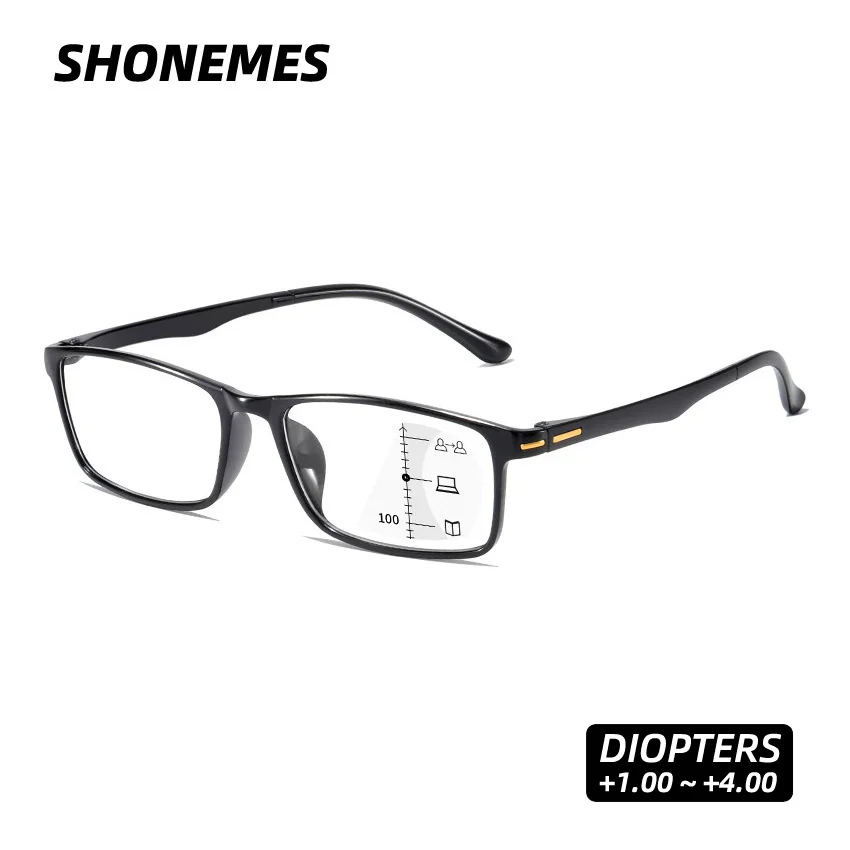 Фото SHONEMES прямоугольные очки для чтения TR90 мультифокальные прогрессивные очки с защитой от синего света пресбиопия очки диоптрии + 1 1,50 2 3 4 №1