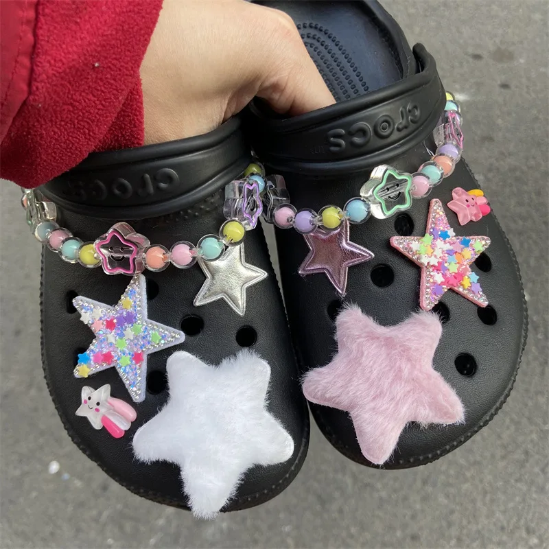 

Shoe Charms for Crocs DIY Pentagram Plush Sequins Decoration Buckle for Croc Shoe Charm Accessories Kids Party Girls Gift Y2K