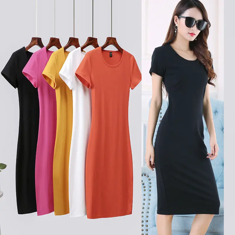 

Summer Casual Loose Solid Cotton T Shirt Dress Women O Neck Oversize Midi Dresses Short Sleeve Basic Robe Vestidos Femme J309