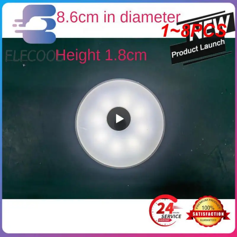 

1~8PCS Rechargeable Round Motion Sensor Night Lights Under Cabinet Light Closet Lamp Kitchen Bedroom Decoration