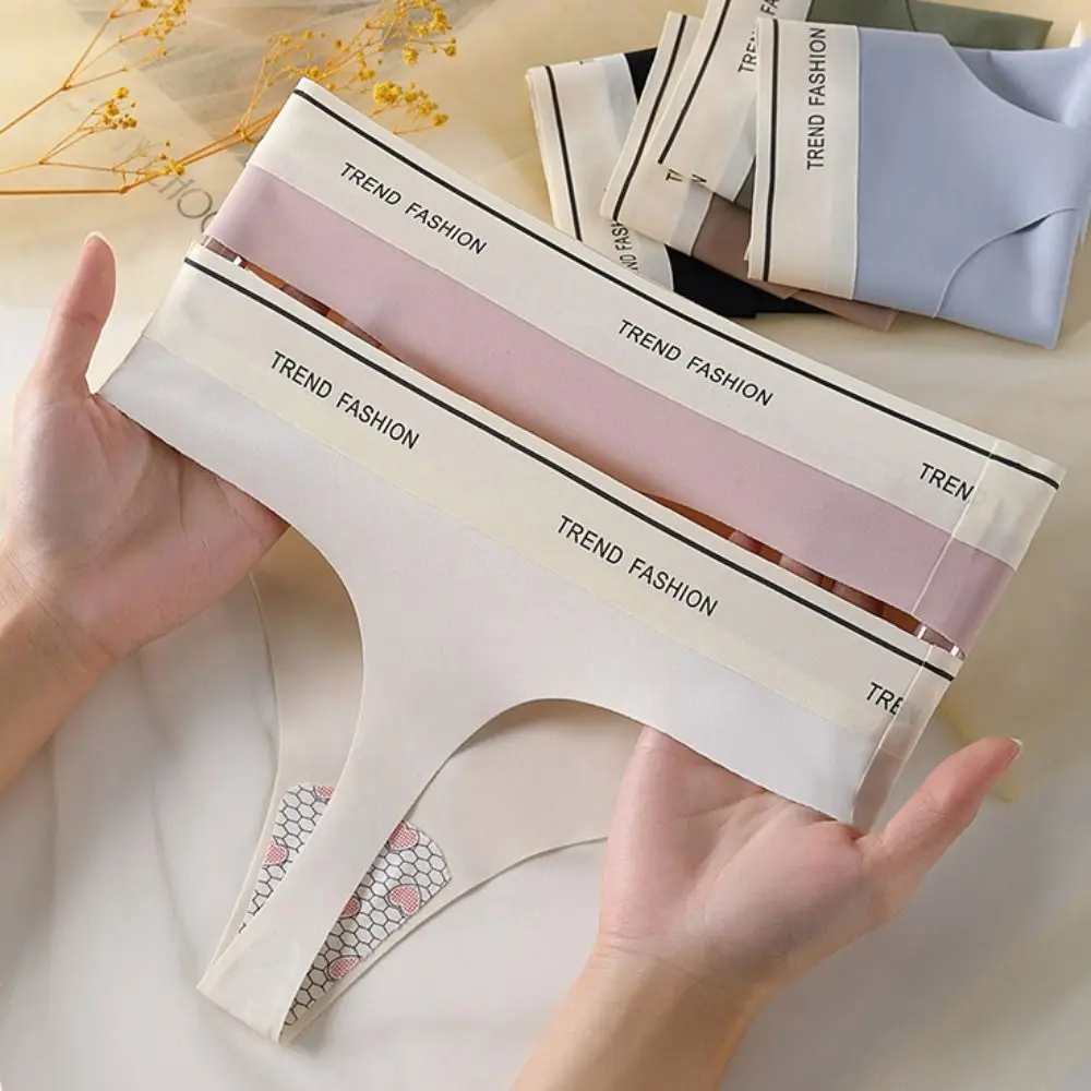 

Low Waist Briefs Cotton Crotch Letter Sports Underpants Women Thong Ice Silk Panties Traceless Female Lingerie