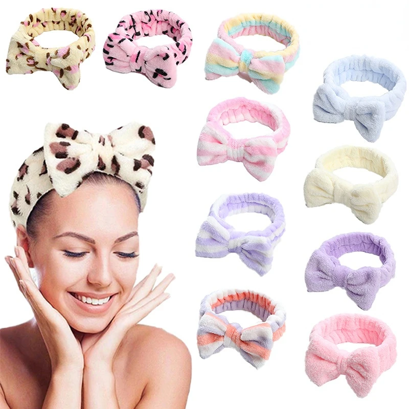 

Cute Bow Elastic HairBand Women Girls Spa Headband For Washing Face Makeup Use Hair Accessories