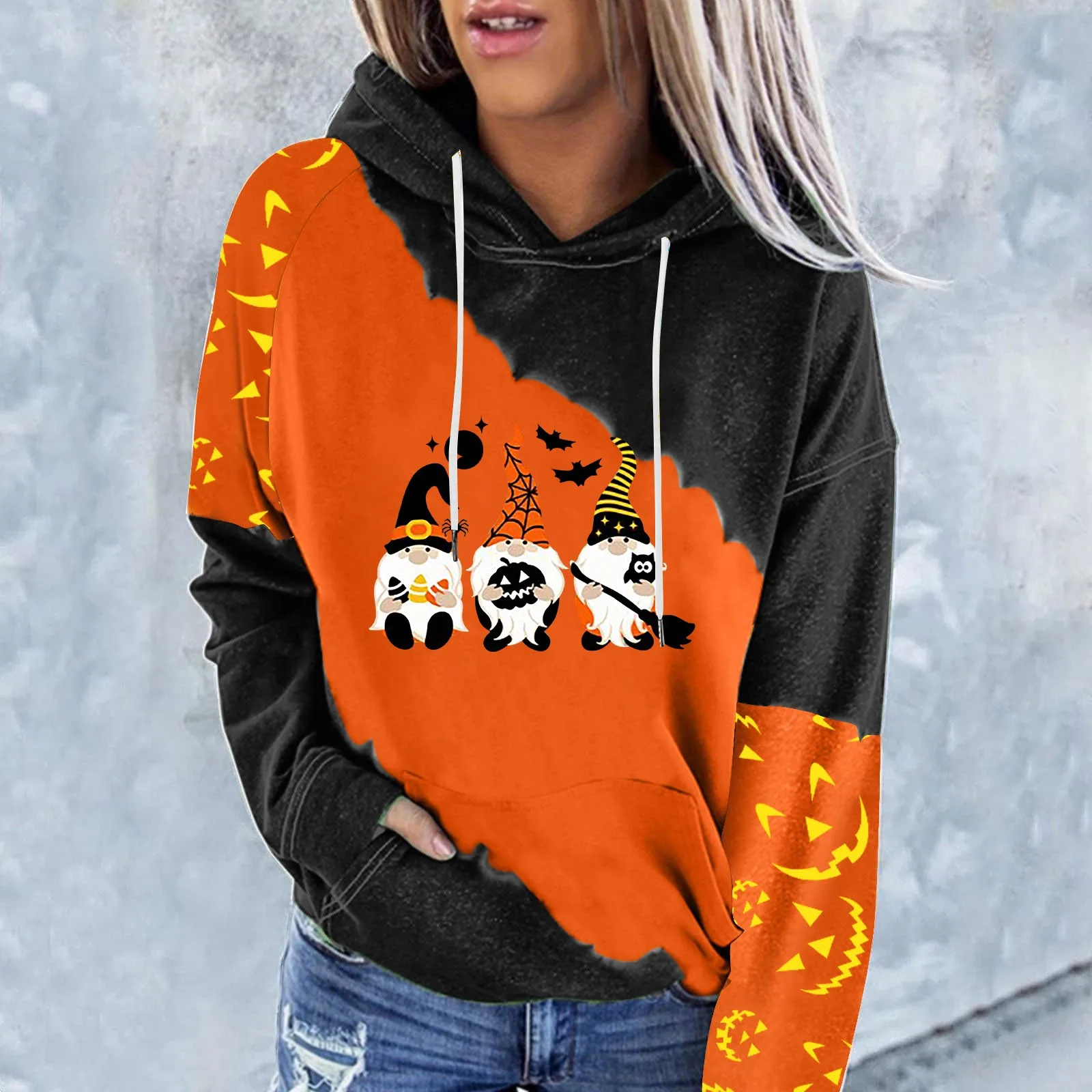 

Women's Sweatshirts For Womens Halloween Pumpkin Printing Hoodies Fall Fashion Long Sleeve Casual Drawstring Sweatshirts With