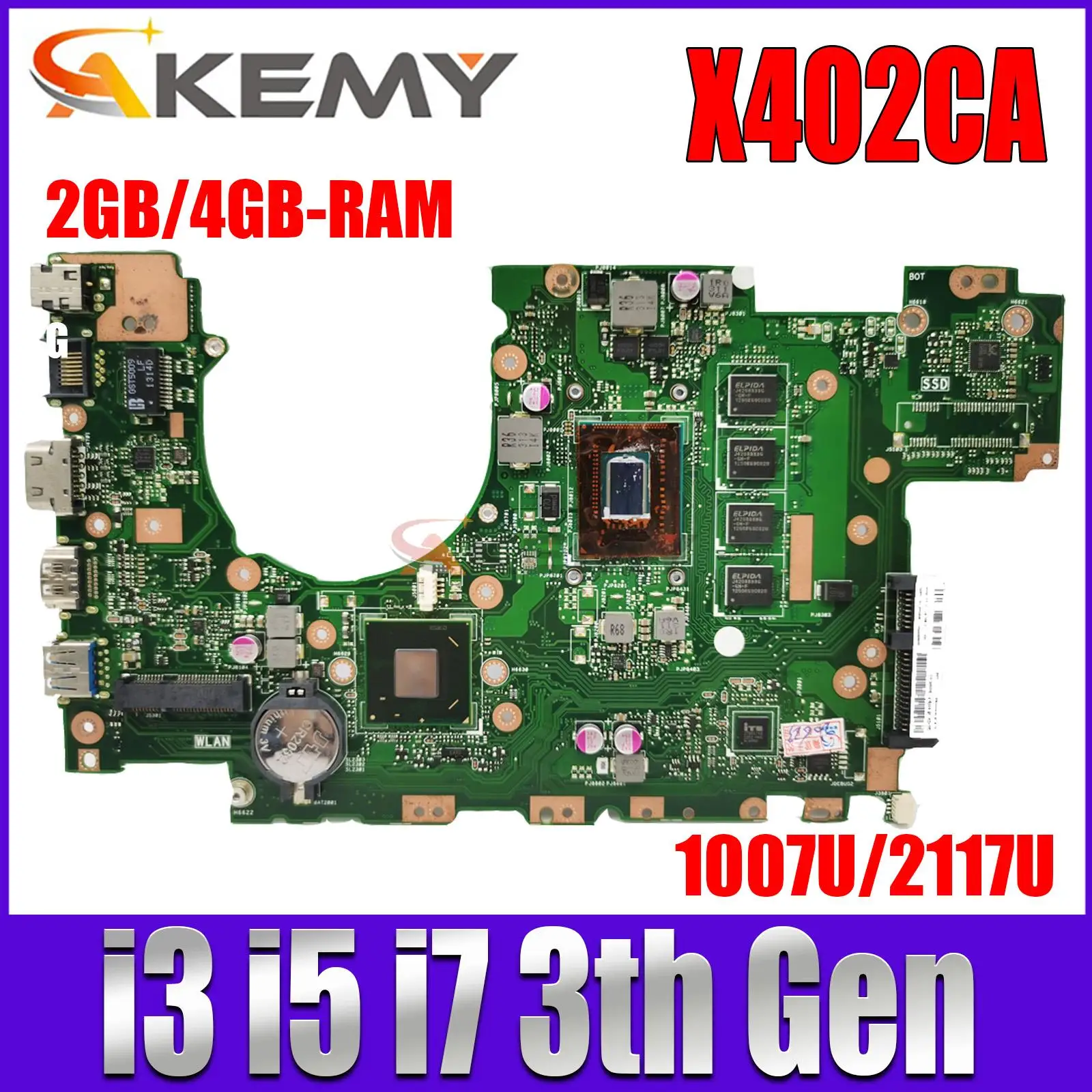 

Материнская плата ASUS X402C X502C X402CA X502CA F402CA F502CA материнская плата для ноутбука 1007U/2117U i3 i5 i7 3-го поколения 2 ГБ/4GB-RAM