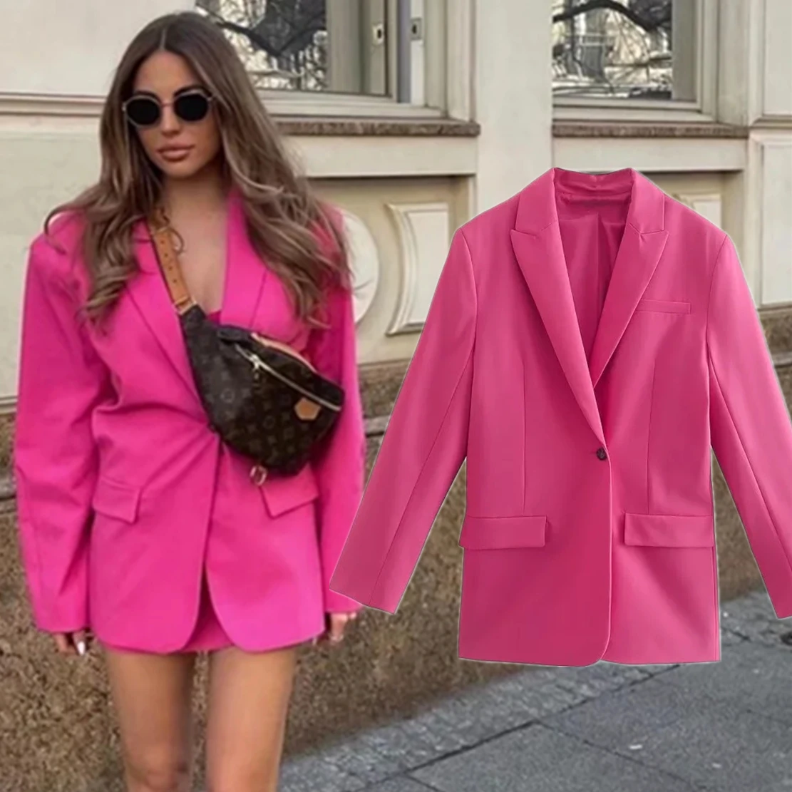 

Jenny&Dave 2022 England Style Ins Blogger Jackets Women Tops Fashion Vintage Oversize Rose Red Loose Casual Blazers Women