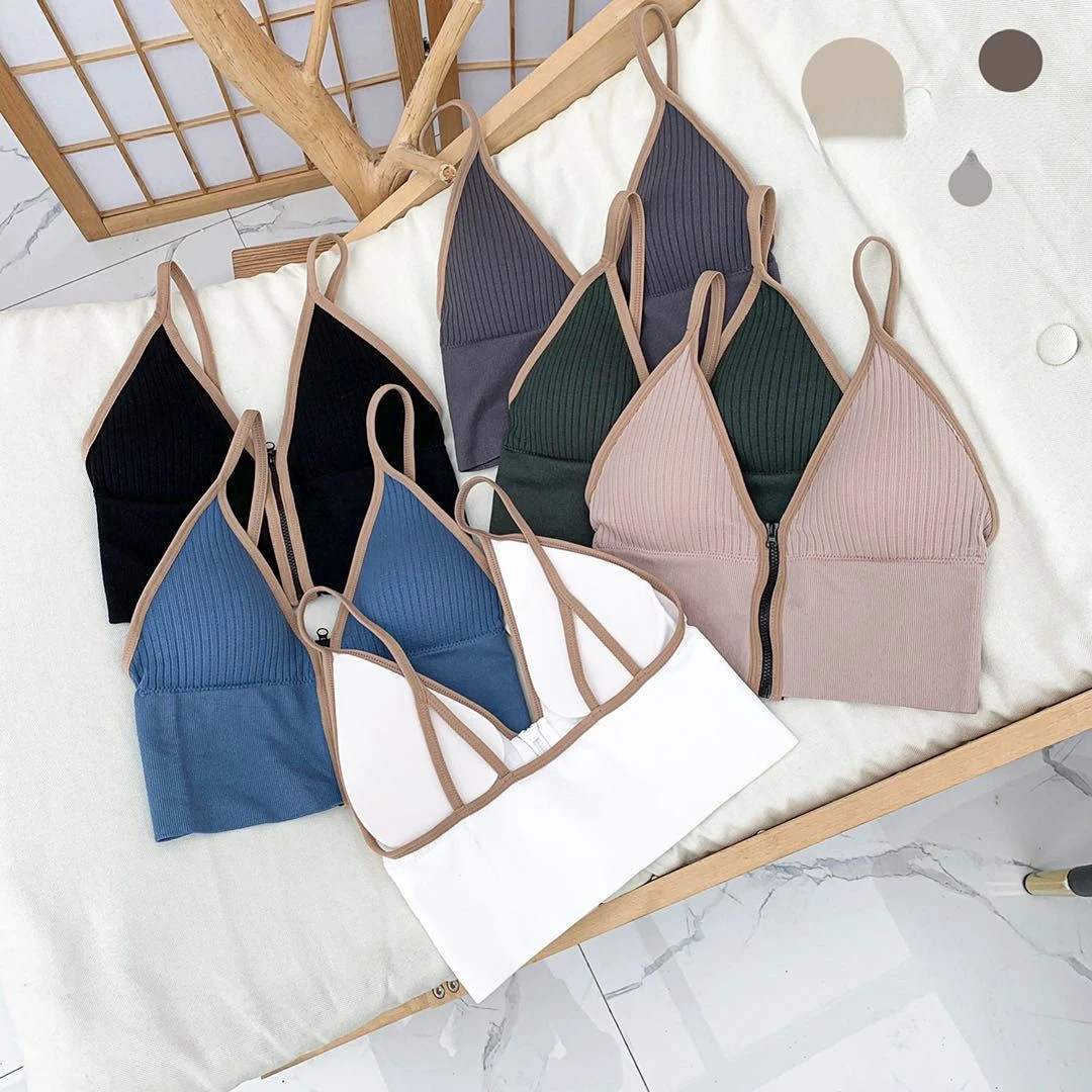 

New Summer Women's Sports Vest Deep V Zipper Back Wrapping Chest Belt Cushion Sling Versatile Anti Walk Off Underwear