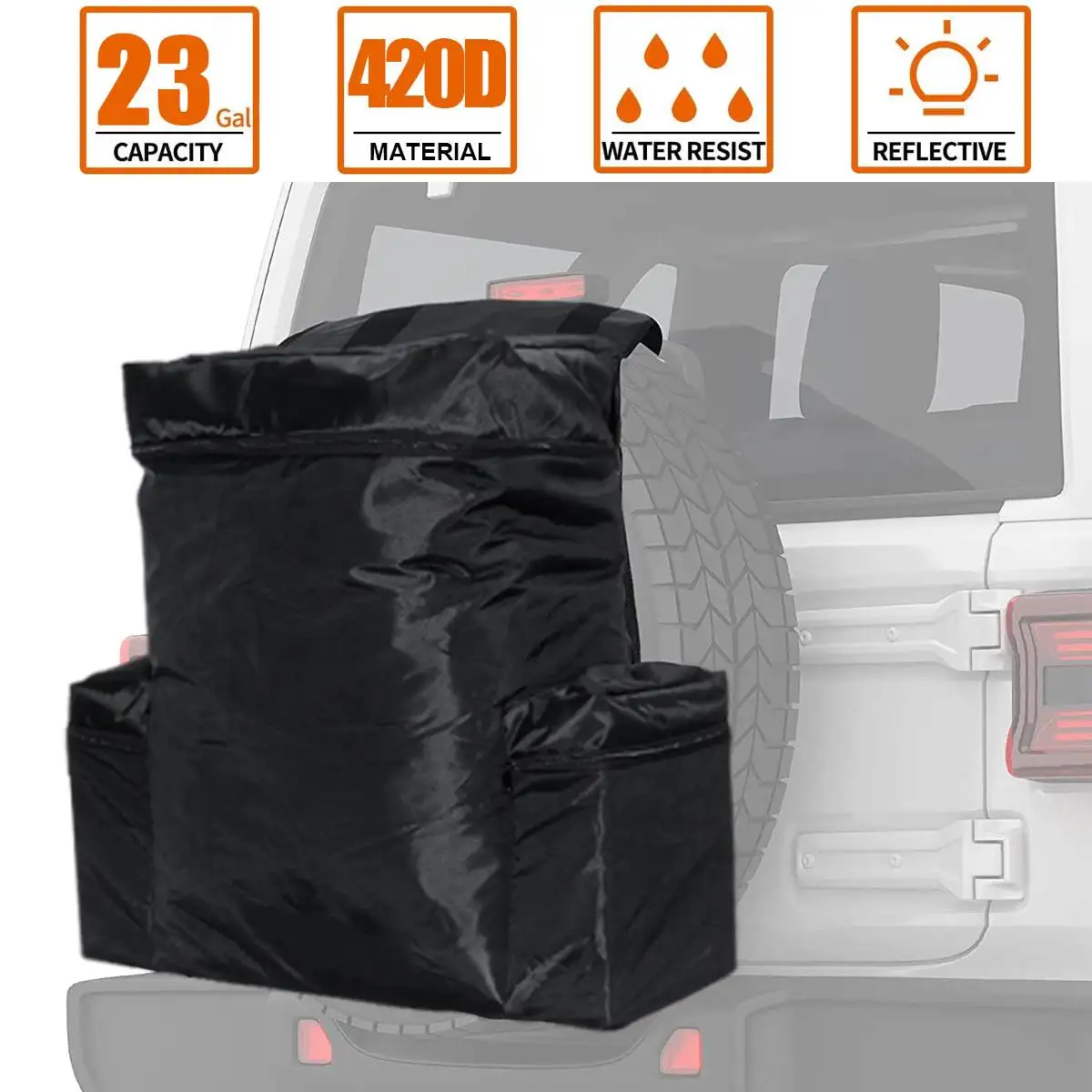 

420D Multifunctional Spare Tire Bag Car Truck Off Road Vehicle PVC Waterproof Spare Tire Garbage Bag For Trucks SUV Off-road