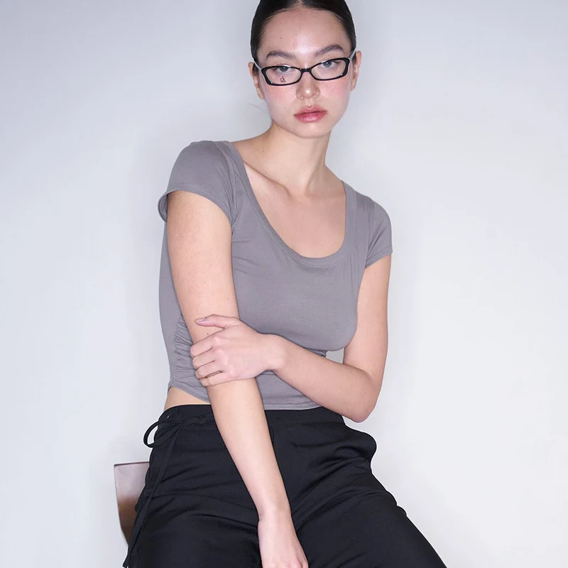 CUTENOVA Женская Мягкая Асимметричная Футболка Plis 3) Slim Fit С Короткими Рукавами И