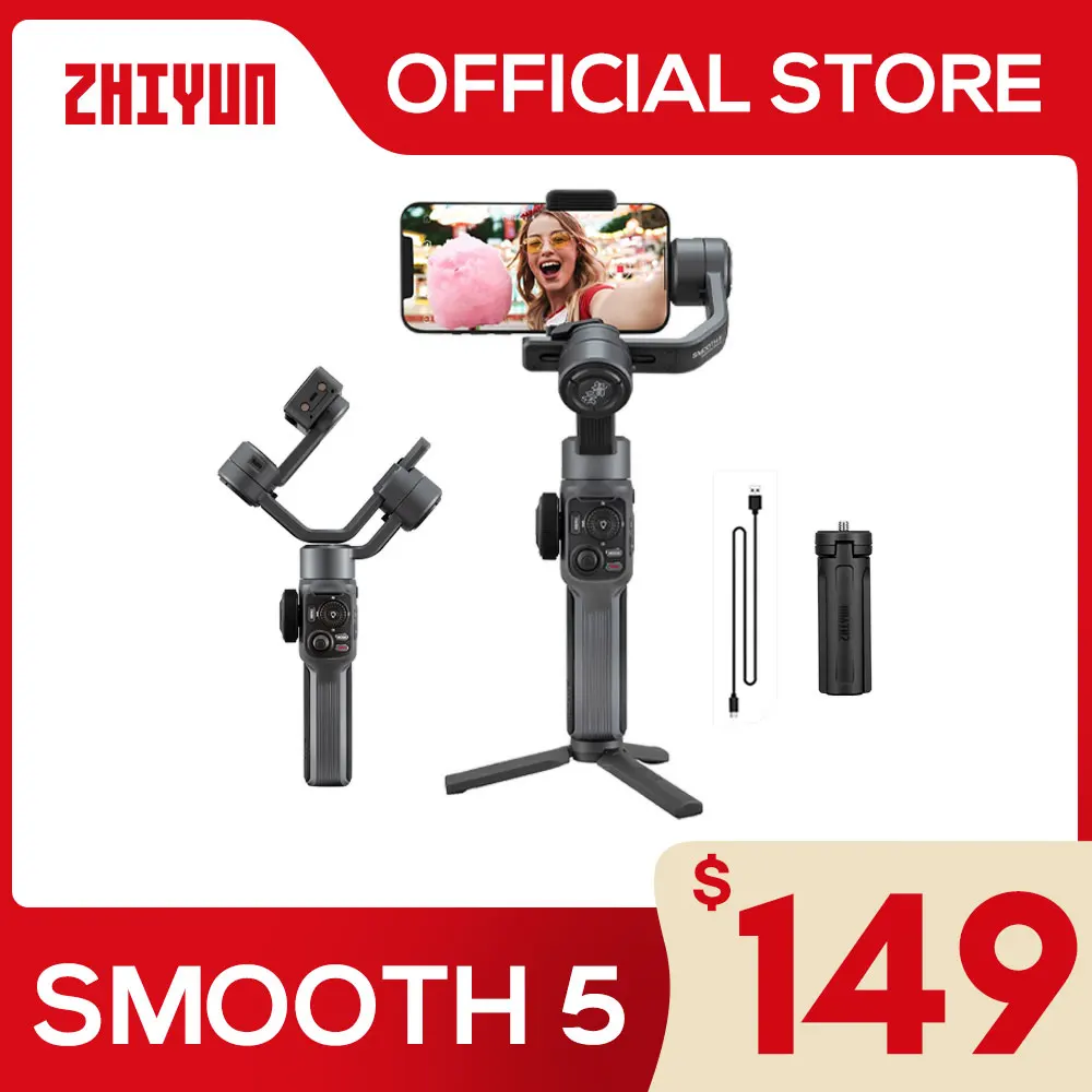 

ZHIYUN Official Smooth 5 3-Axis Gimbal Phone Handheld Stabilizer Smartphone Gimbals for iPhone 14 PRO MAX/Samsung/Huawei/Xiaomi