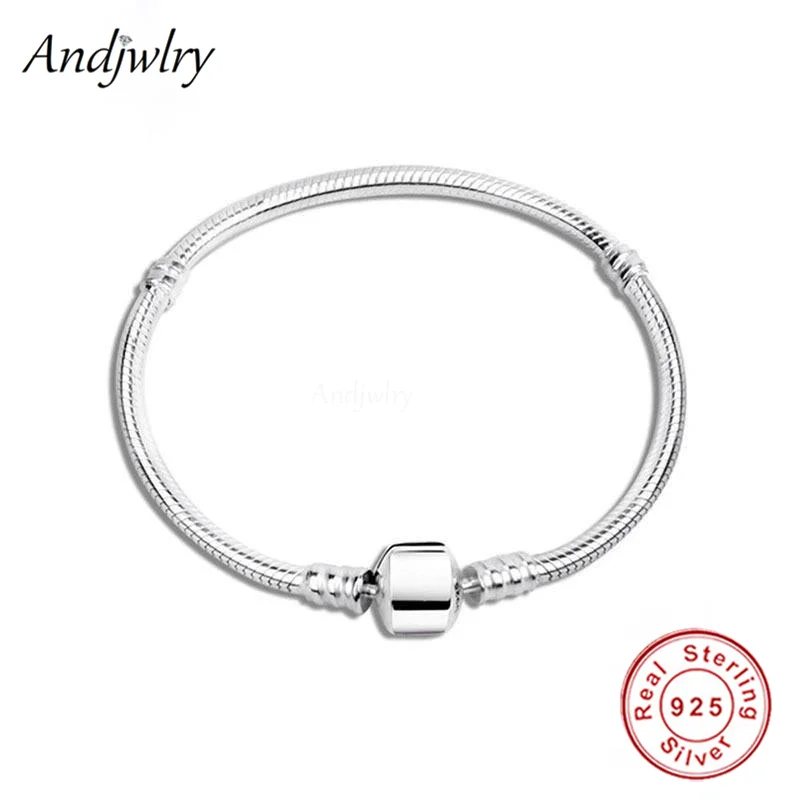 

925 Sterling Silver Snake Chain Bangles & Bracelets Charm Jewelry Berloque