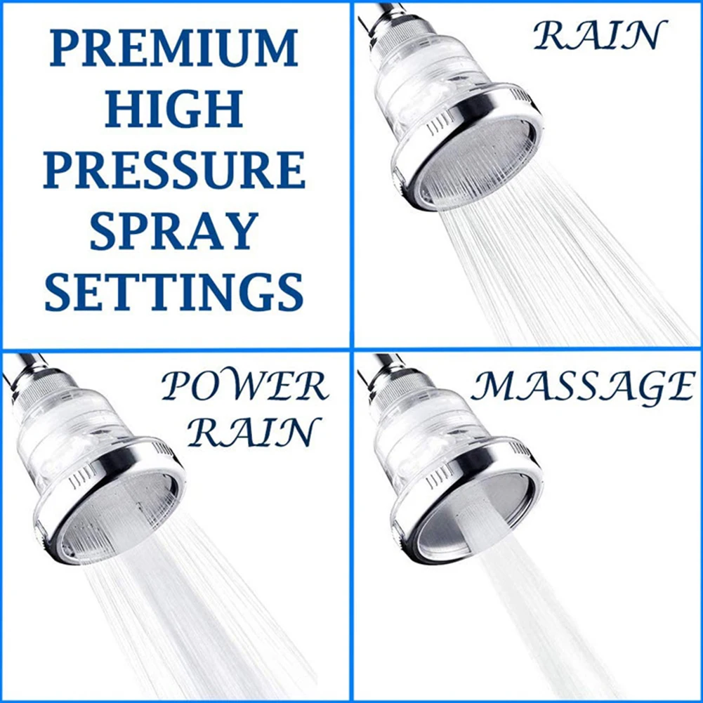 

Shower Head Rain Top Spray Shower Wall Mount 3 Mode High Pressure Water Saving Rainfall Negative Ions Filter Ceiling Shower Head
