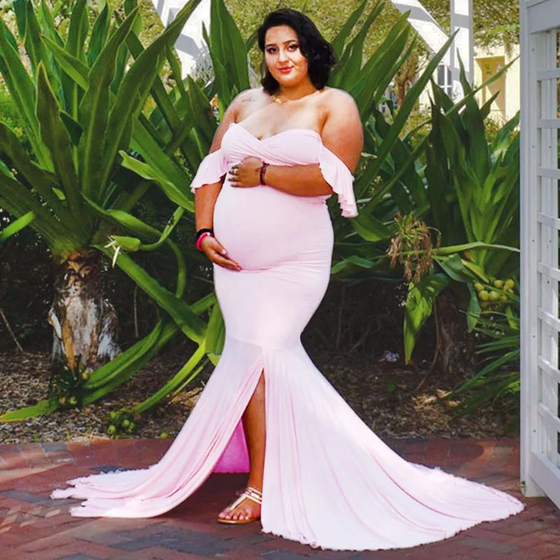 Maternity Dresses For Photo Shoot Pregnant Women Sexy Shoulderless Mermaid Gown Pregnancy Dress Baby Shower Photography Props enlarge