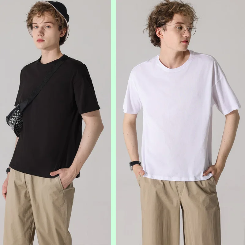 

2021 type loose pure color long-staple cotton double shoulder summer with short sleeves