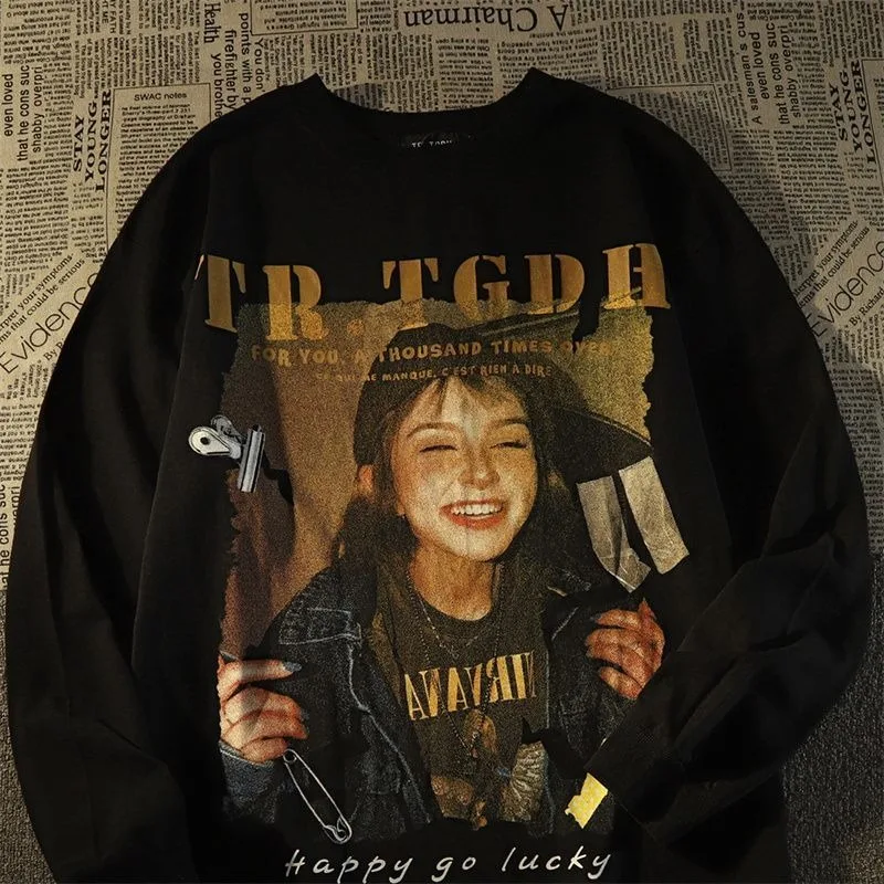 

Свитшот женский и мужской в стиле панк-рок, креативный пуловер оверсайз из чистого хлопка, винтажная уличная одежда, зимние топы в Корейском стиле