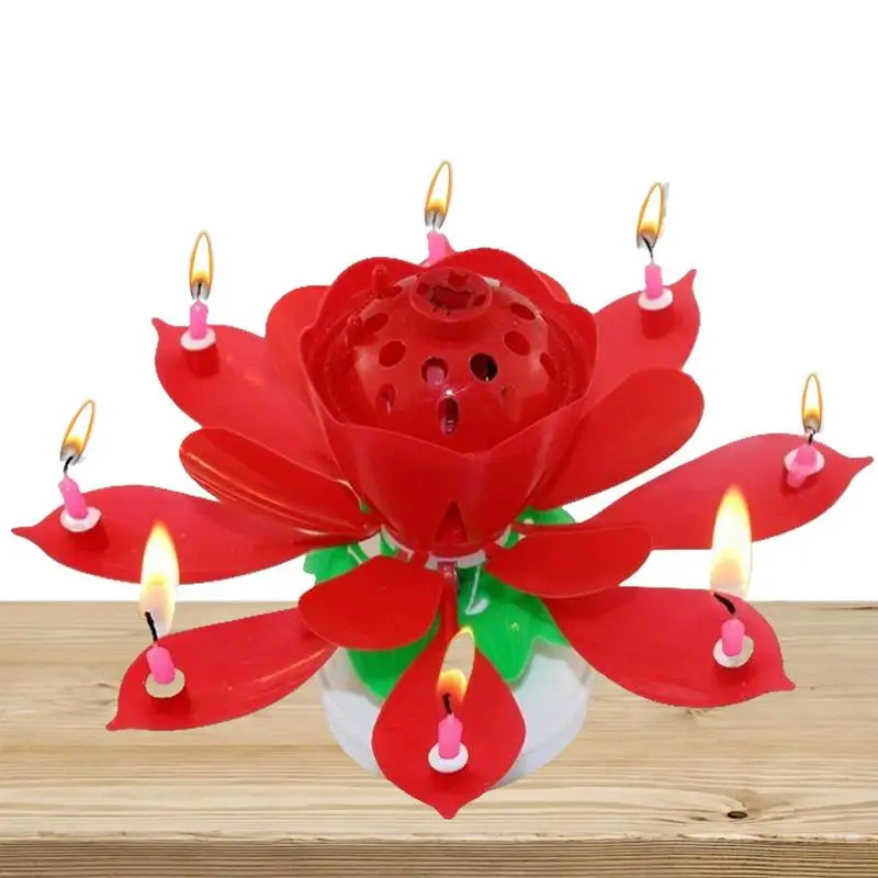 

Lotus Candle With LED Festive Electric Flower Singing Candle-Powered Rotating Louts Birthday Candle For Party Celebration