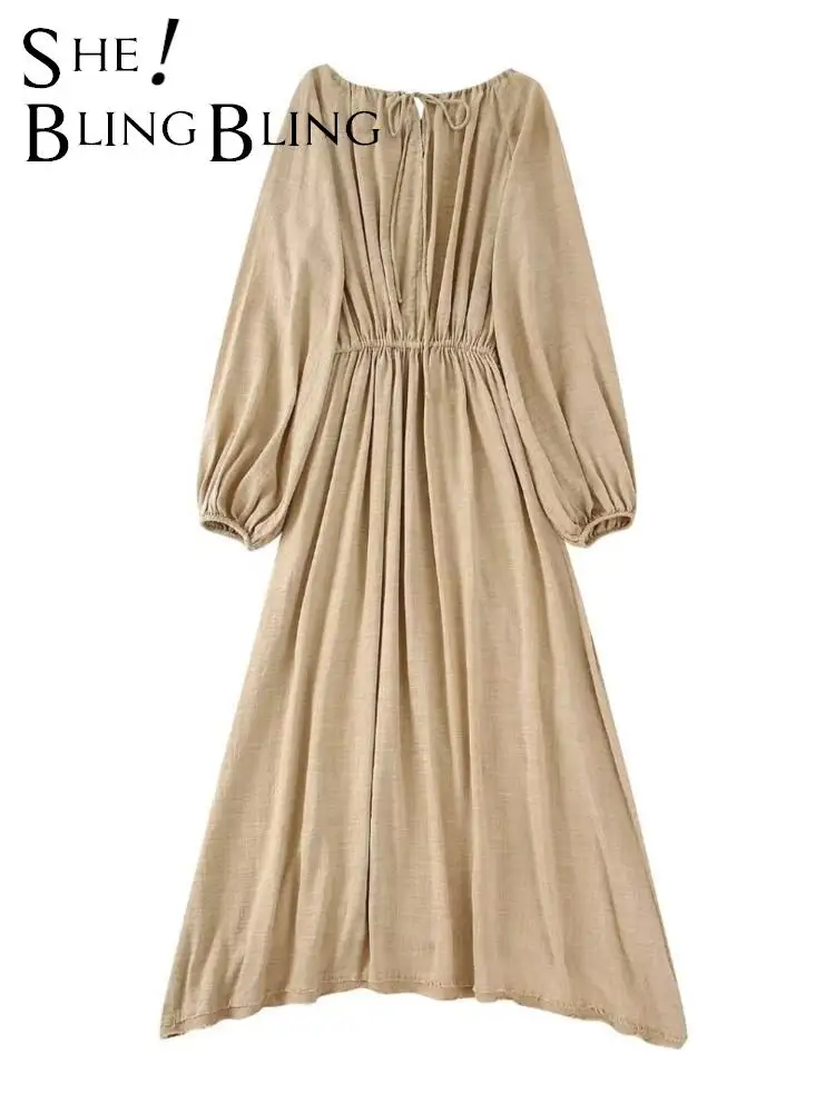 Женское льняное платье-Халат средней длины с рукавом реглан |