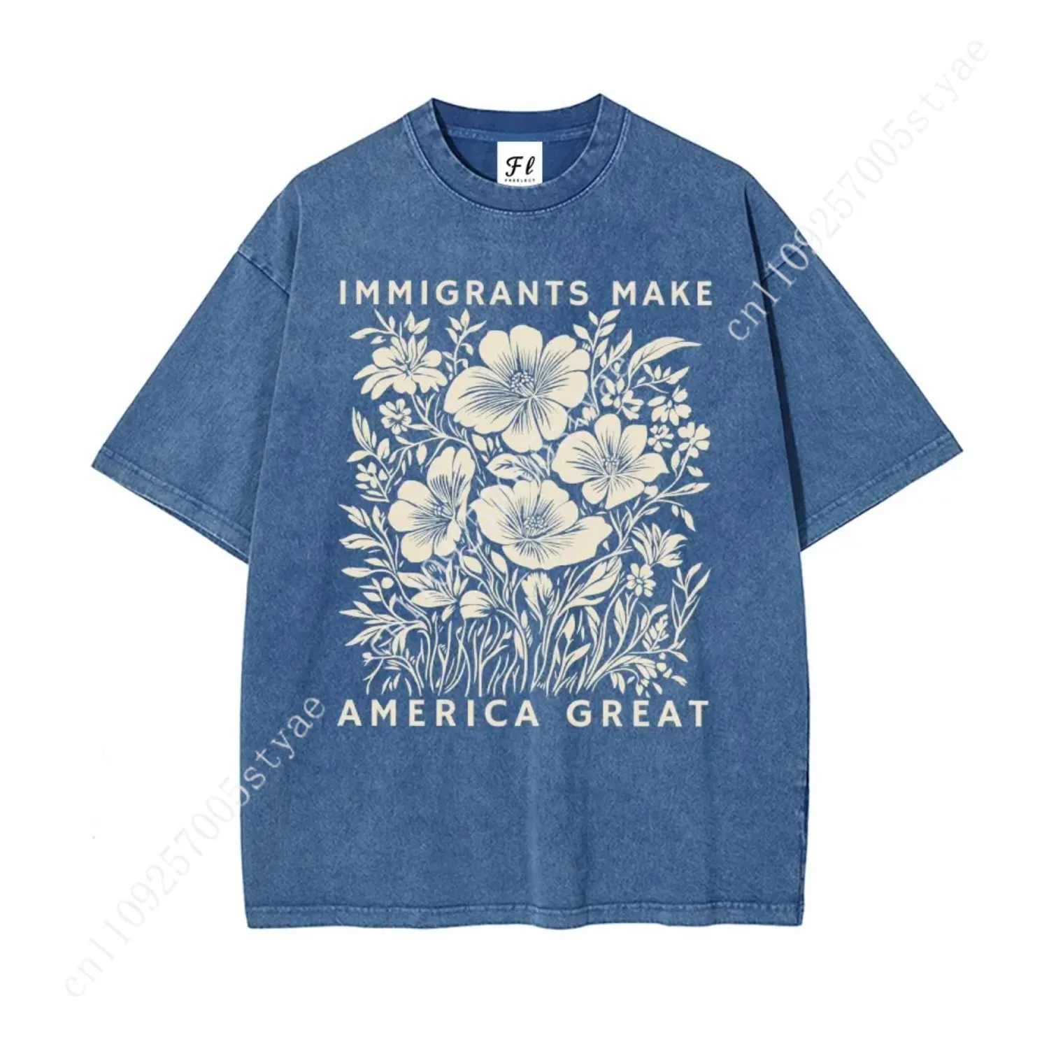 Футболка унисекс оверсайз «Иммигранты делают Америку великой» с эффектом потертости, из хлопка батик, для мужчин и женщин, унисекс крой, уличный стиль (art.: 3920dc319dadc) - 3920dc319dadc