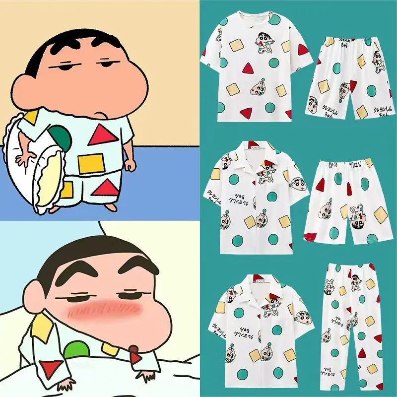 

Пижама Crayon Shin-Chan для мужчин и женщин, хлопковый костюм большого размера с коротким рукавом и длинными рукавами для домашнего сервиса на весн...