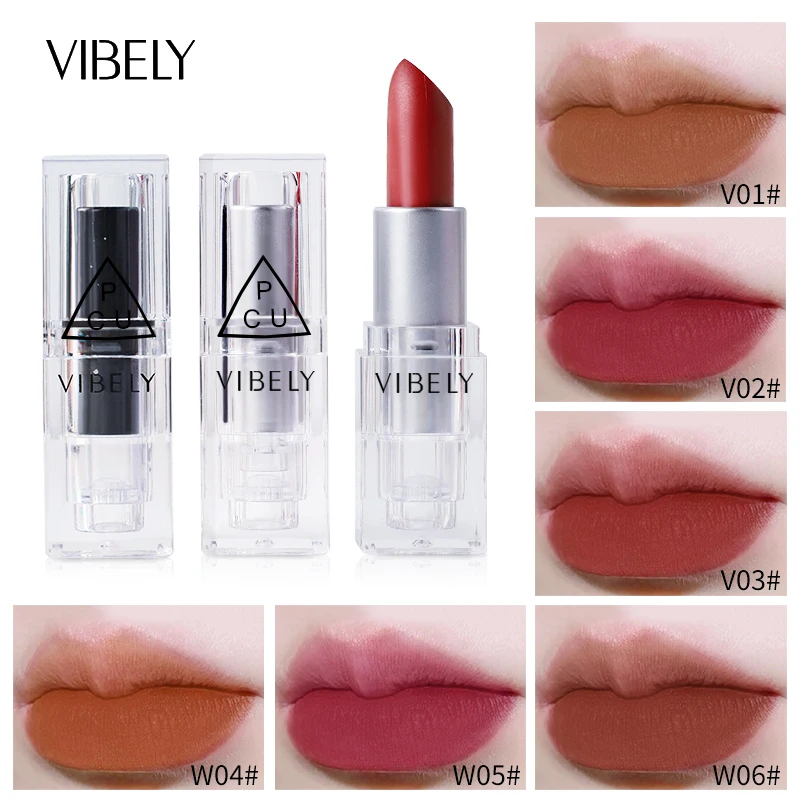 

HEALLOR VIBELY 6 Colors Matte Waterproof Velvet Nude Lipstick Sexy Red Brown Pigments Makeup Long Lasting Profissional