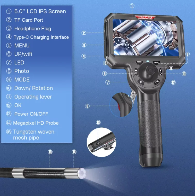 Ralcam IP67 бороскоп для осмотра автомобилей 5 шт. светодиодный светильник 4-сторонний