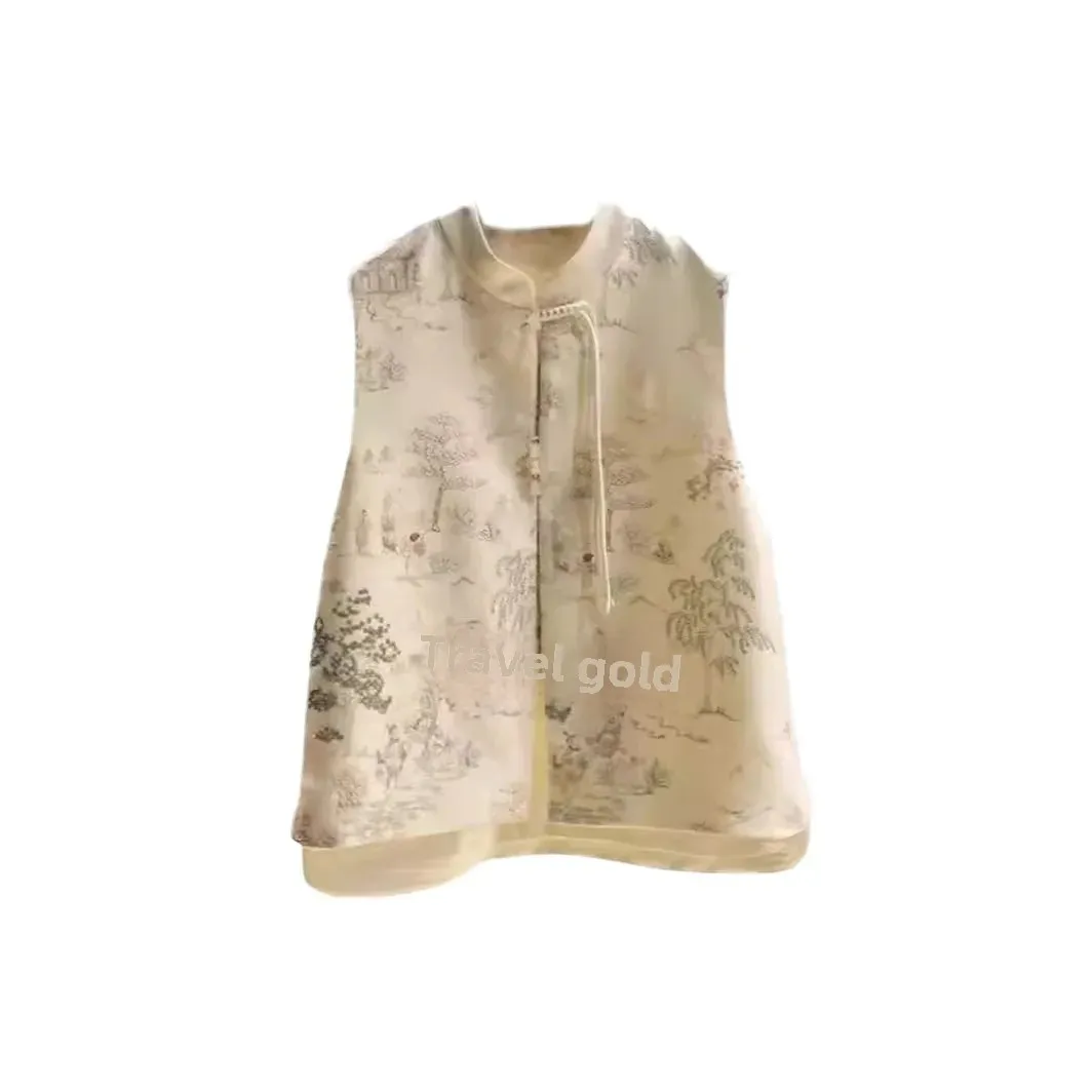 Винтажный женский жилет ручной работы в стиле дзен с вышивкой топ без рукавов