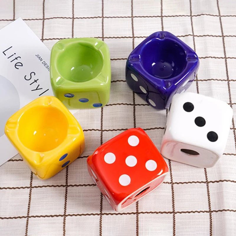 

Home Creative Ceramic Ashtray Unique Dice Shaped Cigarette Ashtray Adorable Ash Tray Desktop Adornment For Home Office Decor