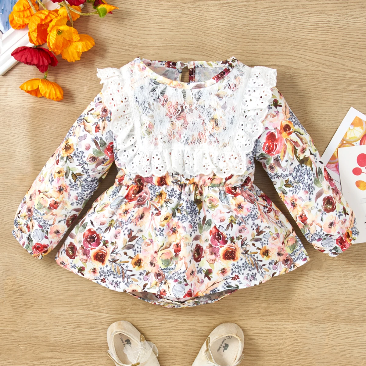 

LAPA One-Piece Spring/Autumn Floral Long Sleeve Girls Crew Neck Cute Rompers