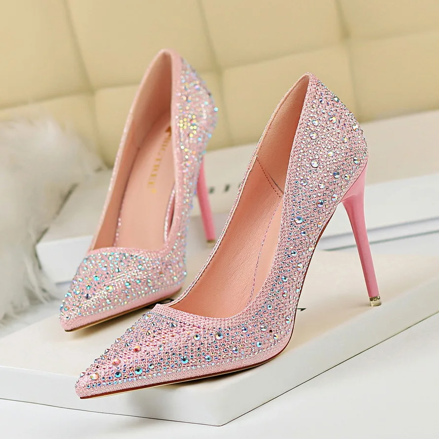 

New fashion women's shoes stiletto shallow mouth pointed sexy rhinestone color diamond high-heeled shoes shoes high heels